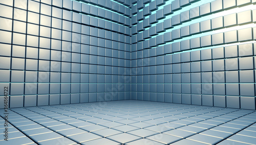Wall and floor in a room that comprise of blue square tile (3D Rendering)