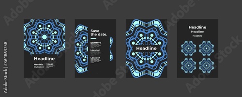 A mandala template with a touch white blue color ornaments looks modern and trendy, suitable for invitations and so on