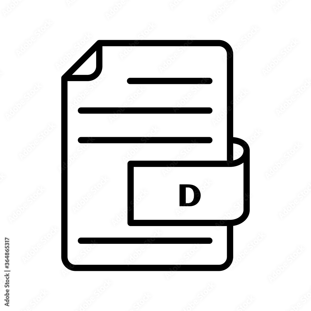 vector illustration icon of D File Format Outline vector illustration icon of D File Format Outline