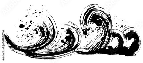 波　波しぶき　手書き　毛筆イラスト