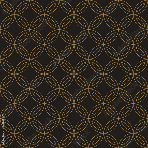 Japanese seven treasures pattern vector. Dark gold and brown decorative traditional pattern. Shippou overlapping circles for wallpaper, textile, or other prints.