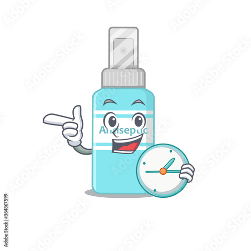 A picture of cheery antiseptic holding a clock