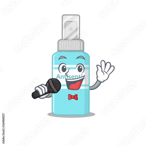 caricature character of antiseptic happy singing with a microphone