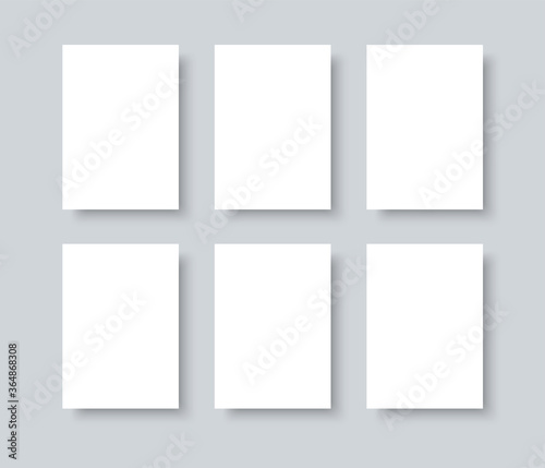 Set of pieces blank A4 sheets of white paper with shadow for your design. Realistic vector paper mockup
