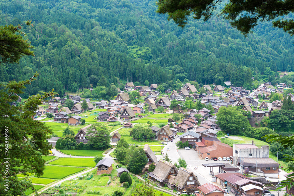 Gassho-zukuri houses at Ogimachi Village in Shirakawago, Gifu, Japan. It is part of UNESCO World Heritage Site - Historic Villages of Shirakawa-go and Gokayama.