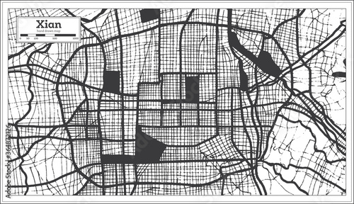 Xian China City Map in Black and White Color in Retro Style. Outline Map.