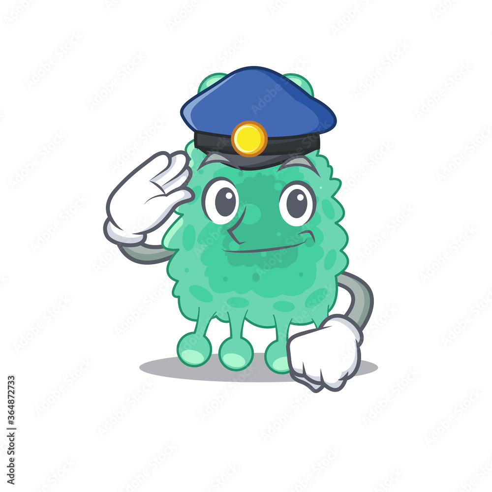 Fototapeta premium Police officer cartoon drawing of azotobacter vinelandii wearing a blue hat