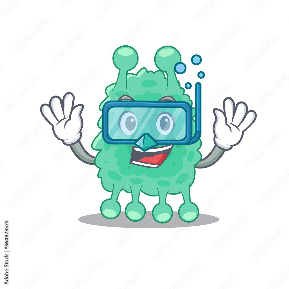Azotobacter vinelandii mascot design swims with diving glasses