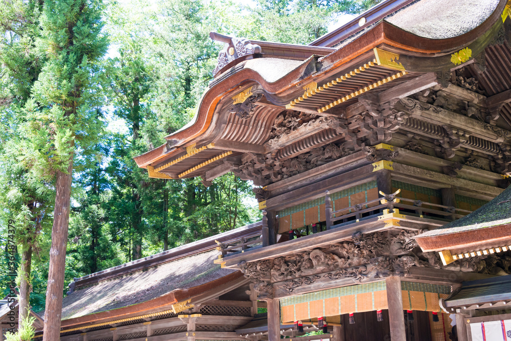 Suwa-taisha (Suwa Grand Shrine) Shimosha Harumiya in Shimosuwa, Nagano Prefecture, Japan. Suwa Taisha shrine is one of the oldest shrine built in 6-7th century.