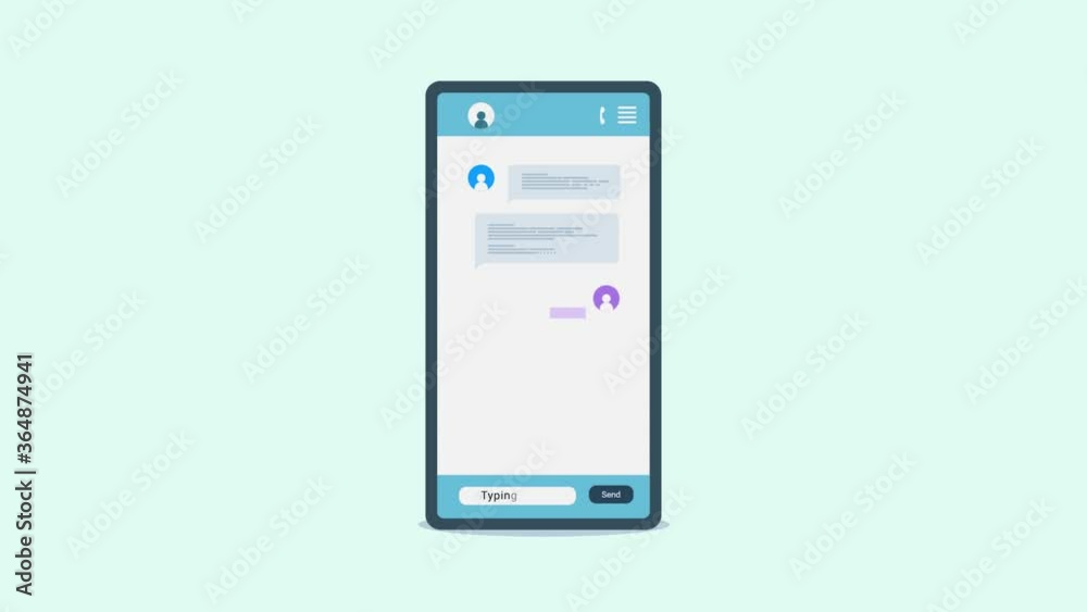 Mobile chat message, online customer support application for smartphone, chat screen app, online chatting with friends and sending new message, chat bubble on screen, chatbot concept. 2d animation. Mobile chat message, online customer support application for smartphone, chat screen app, online chatting with friends and sending new message, chat bubble on screen, chatbot concept. 2d animation.