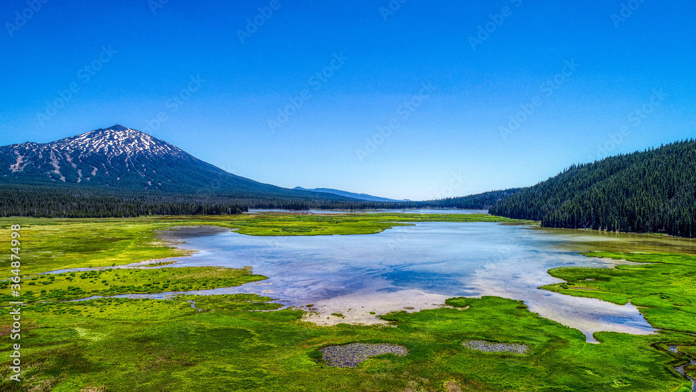 Aerial view of Mount Bachelor near Bend, Oregon in the summertime.