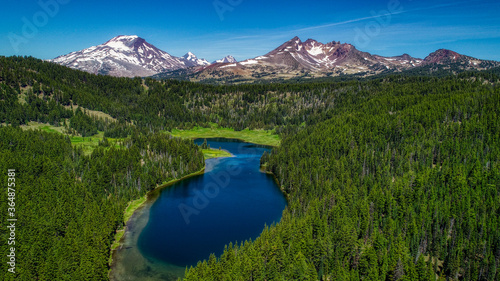 Aerial view of Todd Lake near Bend, Oregon.