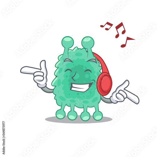 Azotobacter vinelandii Cartoon design concept listening music on headphone