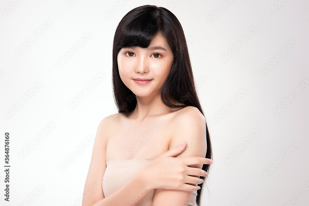 Side view of Beauty Woman face Portrait, Beautiful Young Asian Woman with Clean Fresh Healthy Skin, Facial treatment. Cosmetology, beauty and spa, isolated on white background. Side view of Beauty Woman face Portrait, Beautiful Young Asian Woman with Clean Fresh Healthy Skin, Facial treatment. Cosmetology, beauty and spa, isolated on white background.