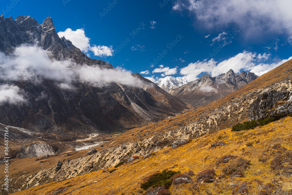 Himalaya mountain landscape view from Lumde village in Everest base camp trekking route, Nepal