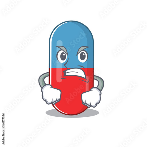 A cartoon picture style of pills drug having a mad face