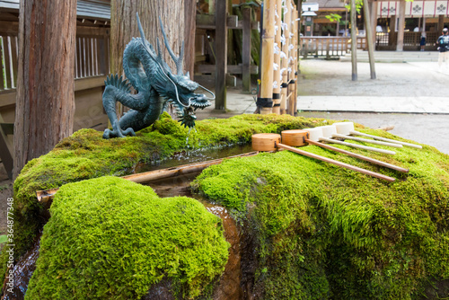 Suwa-taisha (Suwa Grand Shrine) Kamisha Honmiya in Suwa, Nagano Prefecture, Japan. Suwa Taisha shrine is one of the oldest shrine built in 6-7th century. photo