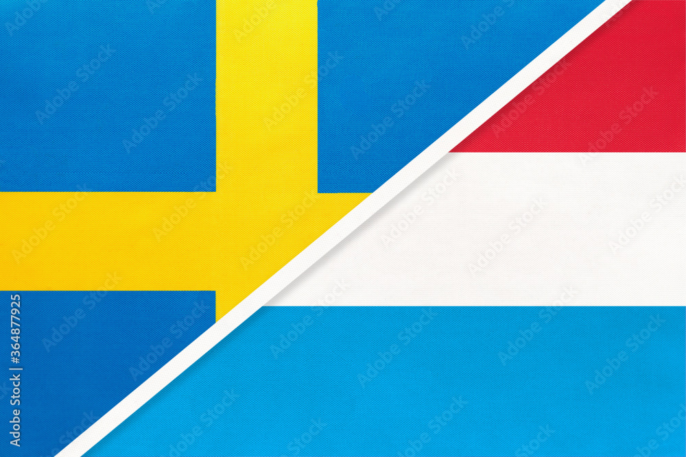 Sweden and Luxembourg, symbol of national flags from textile. Championship between two European countries.