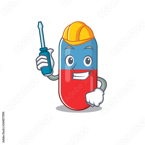 caricature design style of pills drug worked as an automotive