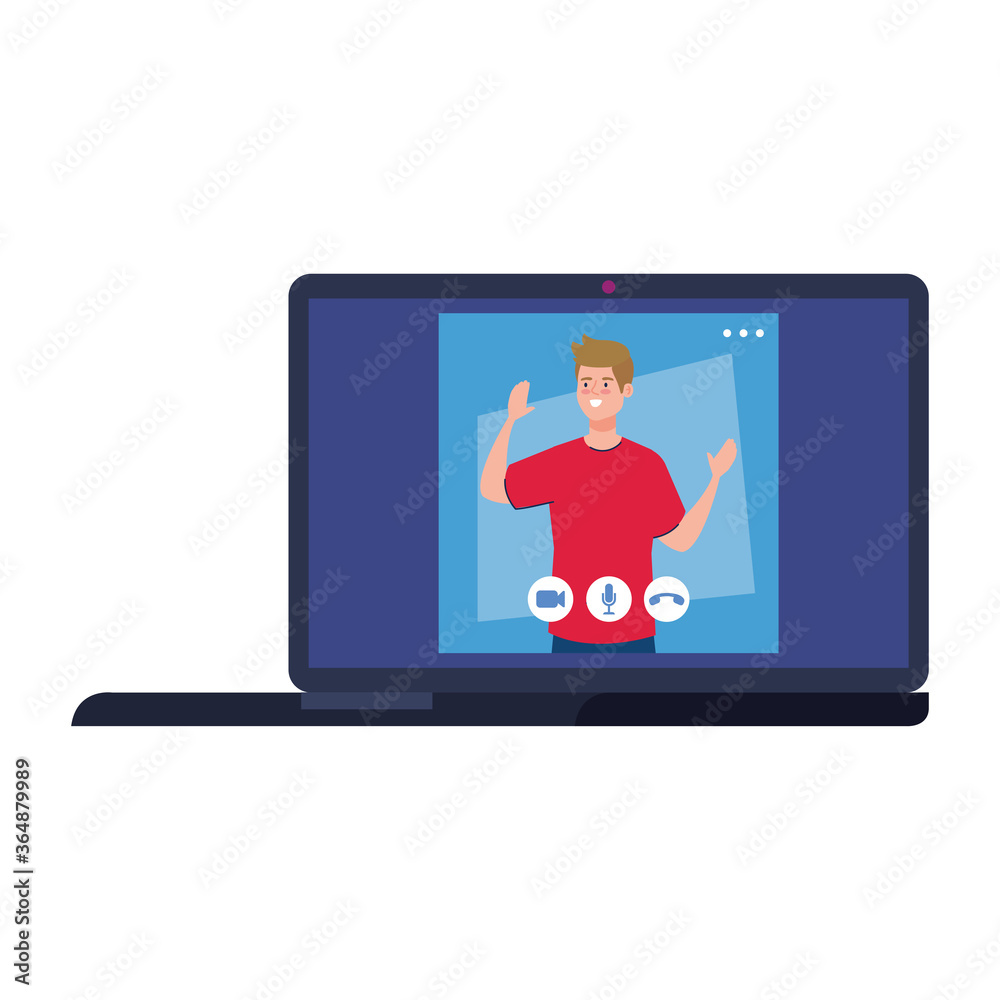 Man on laptop in video chat design, Call online conference and webcam theme Vector illustration Man on laptop in video chat design, Call online conference and webcam theme Vector illustration