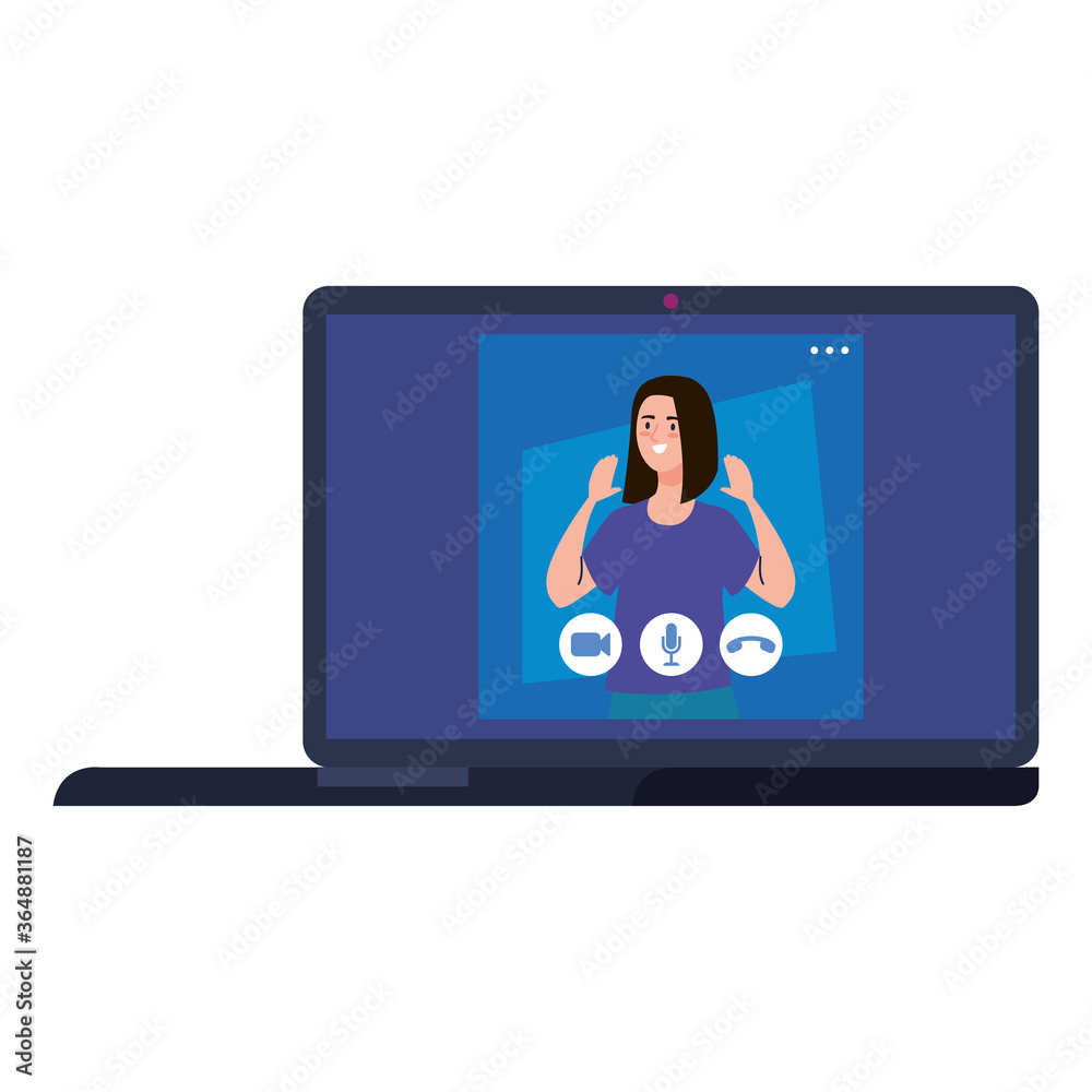 Woman on laptop in video chat design, Call online conference and webcam theme Vector illustration Woman on laptop in video chat design, Call online conference and webcam theme Vector illustration