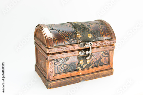 vintage wooden casket on a white background