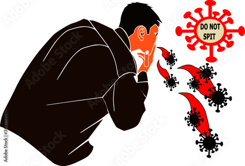 Spitting man Corona virus awareness symbol presented with cartoon vector illustration.