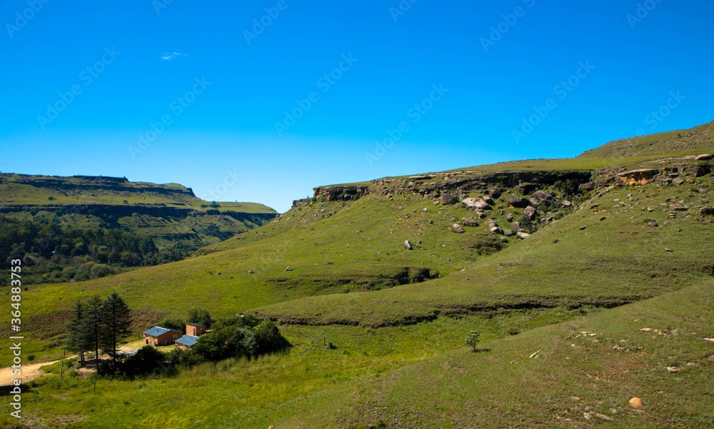 Fototapeta premium Mountains High Landscape Drakensberg South-Africa, seen from Sani Pass, Place for Text
