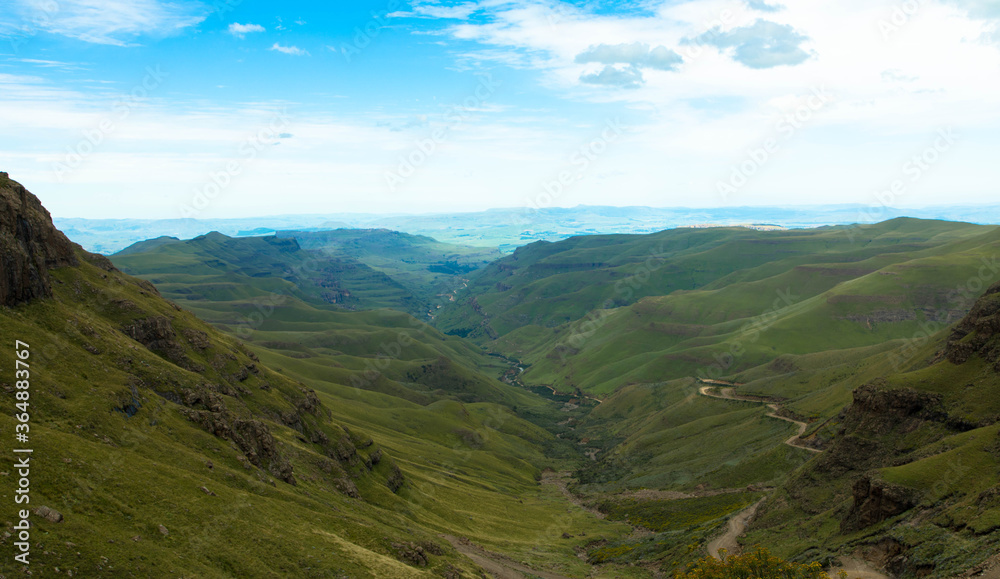 Mountains High Landscape Drakensberg South-Africa, seen from Sani Pass, Place for Text
