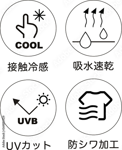 衣類のアイコン　接触冷感　吸水速乾　UVカット　防シワ加工