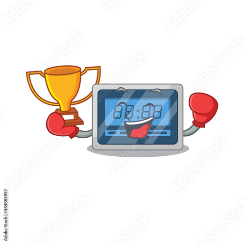 An elegant boxing winner of digital timer caricature design concept