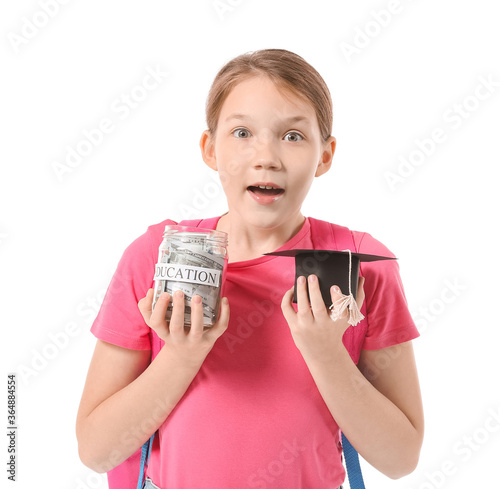 Surprised girl with savings...