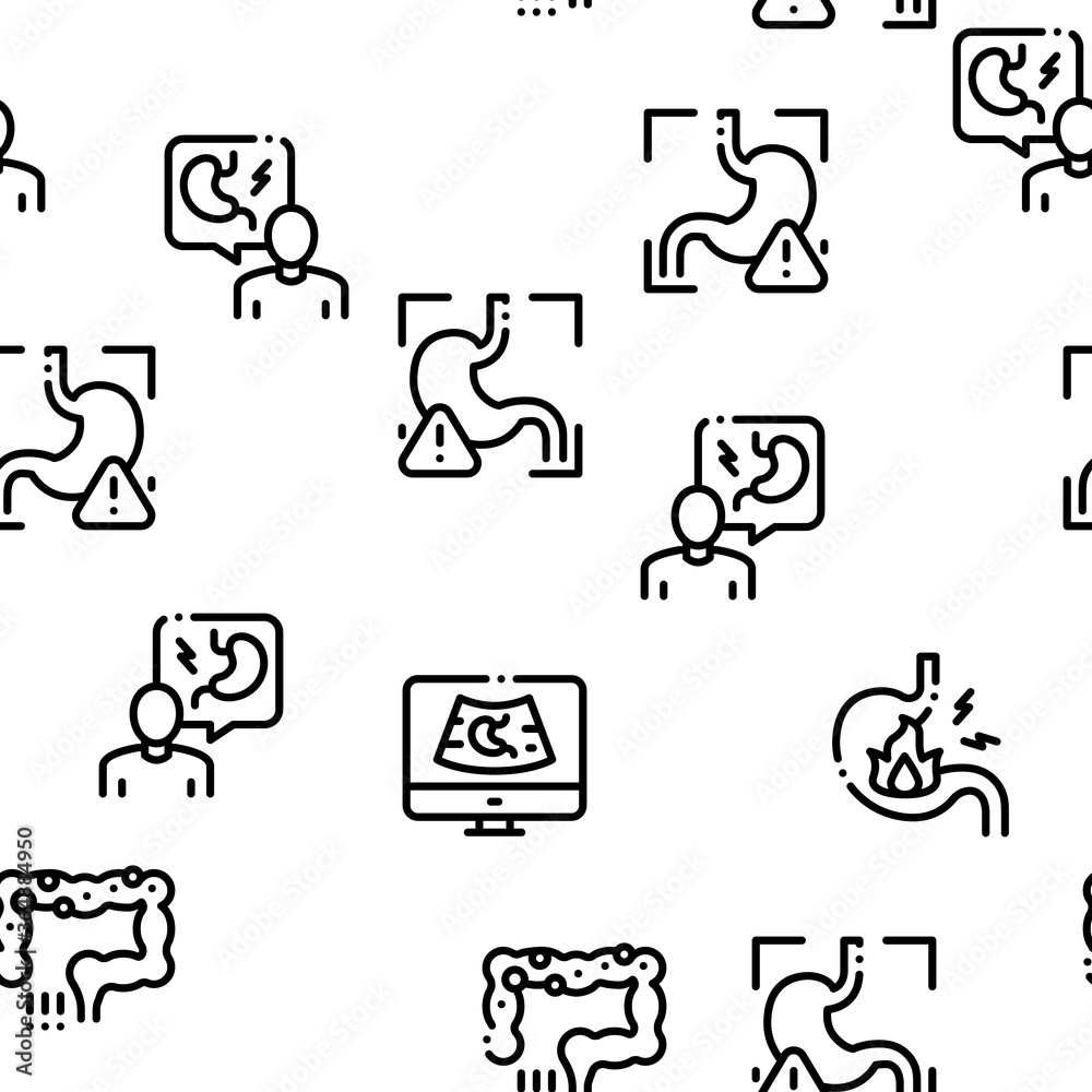 Gastroenterology And Hepatology Seamless Pattern Vector Thin Line. Illustrations