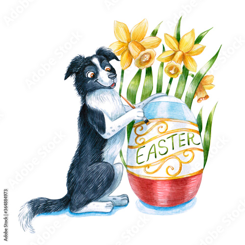 Watercolor illustration of a funny dogs. Cute dogisolated on white background. Watercolor cartoon style illustration. Animal Clip Art. Clipart. Watercolor cartoon style illustration. Easter photo