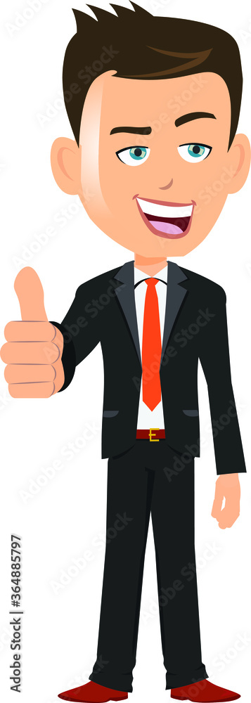 Businessman worker employee ceo manager standing smiling talking giving a big thumbs up for your success
