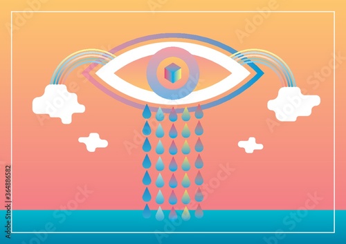 eye with tears and rainbow