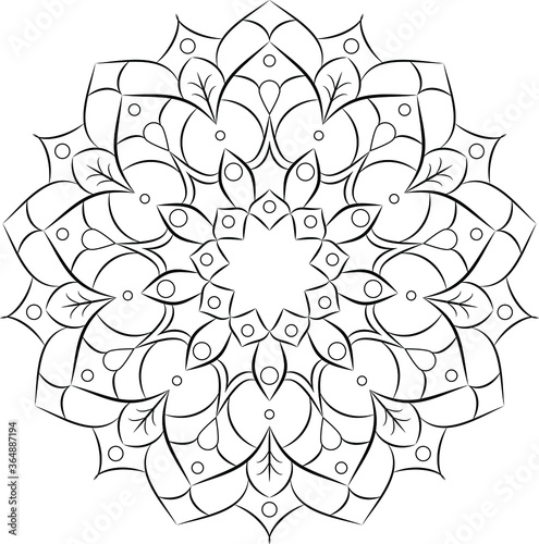 Mandala round floral ornament pattern. Anti-stress coloring page for kids and adults. Yoga, tatoo, mehndi, lace design. Vector illustration.