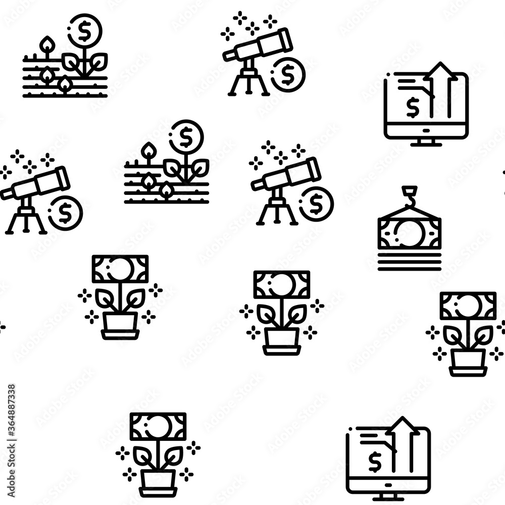 Fototapeta premium Business Growth And Management Seamless Pattern Vector Thin Line. Illustrations