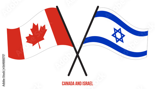 Canada and Israel Flags Crossed And Waving Flat Style. Official Proportion. Correct Colors.