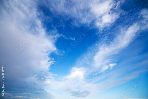 Blue sky with dramatic white clouds
