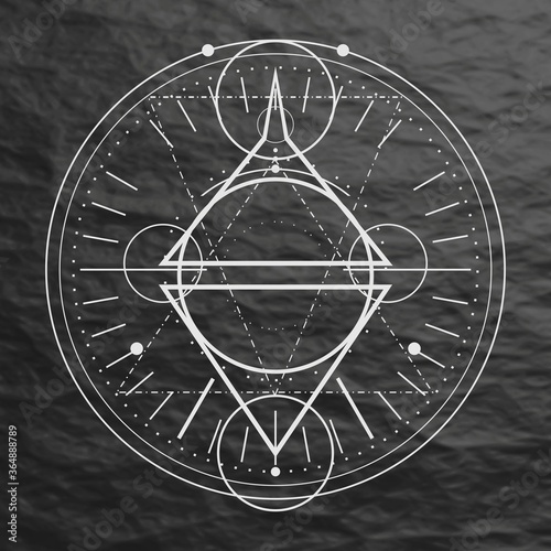 Mystical geometry symbol. Linear alchemy, occult, philosophical sign. For music album cover, poster, sacramental design. Astrology and religion concept.