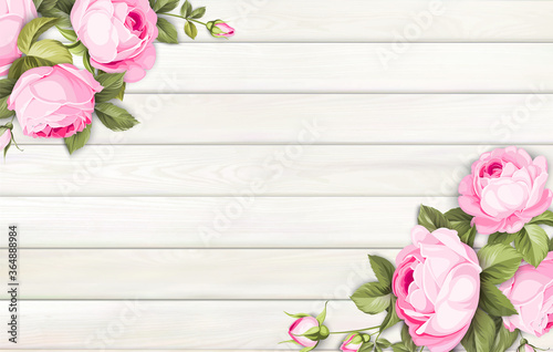 Rose background for your design. Flower on wooden background with empty space