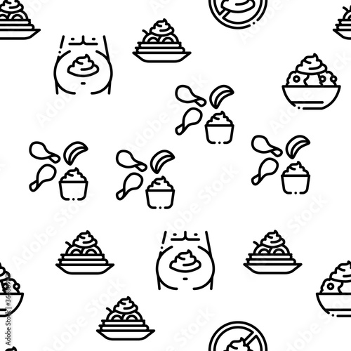 Mayonnaise Spice Sauce Seamless Pattern Vector Thin Line. Illustrations