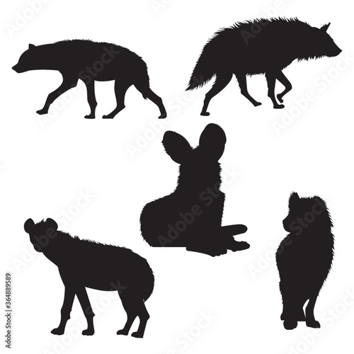 set of hyena silhouettes