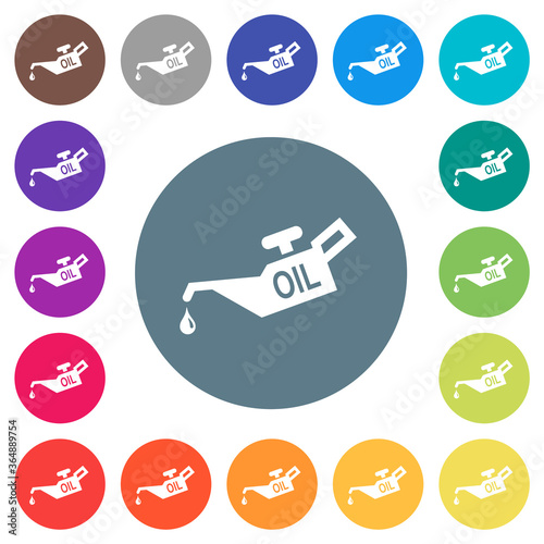 Oiler flat white icons on round color backgrounds