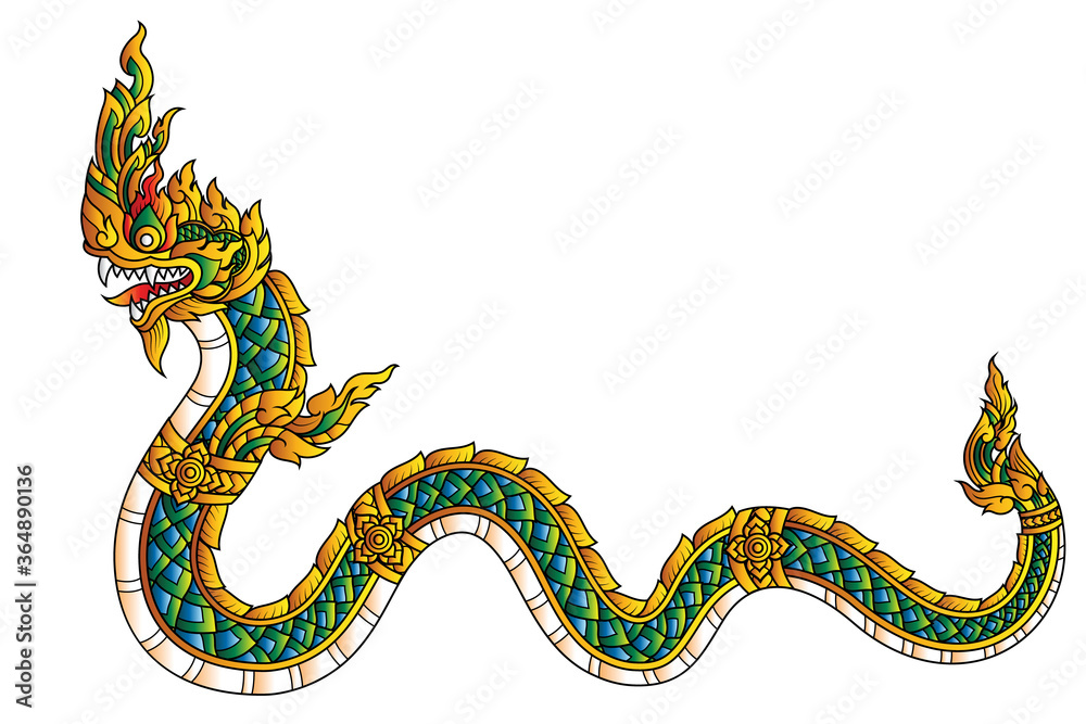 golden dragon or Serpent or Naga legendary animal of Thailand - obrazy, fototapety, plakaty 