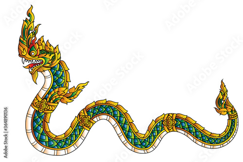 golden dragon or Serpent or Naga legendary animal of Thailand photo