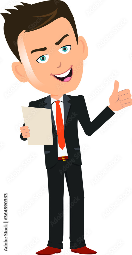 Flat amazing artwork of a businessman manager ceo employee worker salesman holding a paper showing thumbs up Flat amazing artwork of a businessman manager ceo employee worker salesman holding a paper showing thumbs up