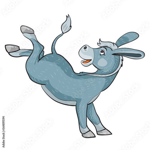 Slika na platnu donkey kicks back hooves, cartoon illustration, isolated object on a white backg