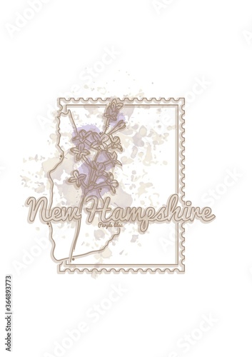 new hampshire map with flower